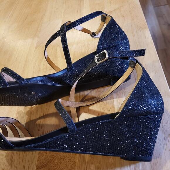 Badgley Mischka Black Rhinestone Strappy Wedge Worn Once Designer size 10 - Picture 6 of 9